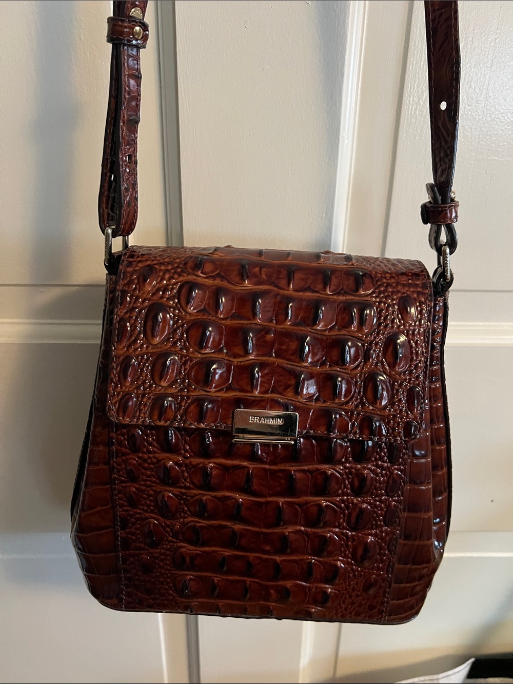 Brahmin Chocolate Croc-Embossed Leather Crossbody
